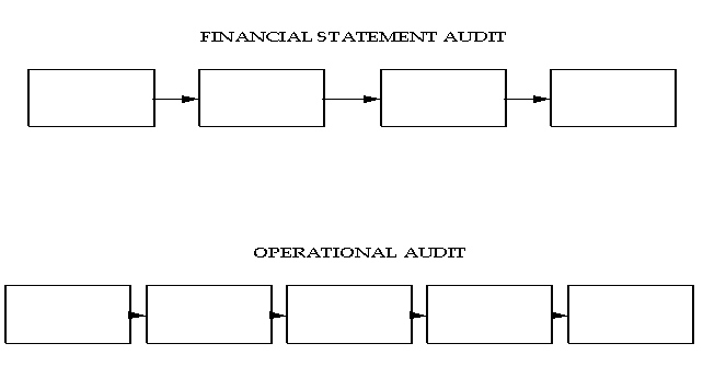 Complete the chart below by labeling the boxes. Explain the major differences between the phases of the financial statement audit and the operational audit.