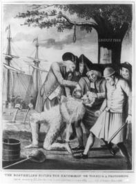 <strong> Which of the following events is depicted in the image?</strong> A) Battle of Lexington B) Battle of Bunker Hill C) Boston Massacre D) Boston Tea Party
