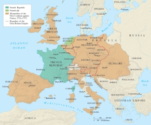 <strong> John Adams started an undeclared naval war against which country shown on the map?</strong> A) Batavian Republic B) Ottoman Empire C) French Republic D) Great Britain