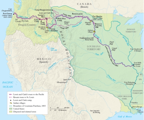 <strong>  It can be inferred from the information in the map that most of the people the Lewis and Clark expedition encountered along their journey were __________.</strong> A) Mexicans B) Spanish C) British D) Indians <div style=padding-top: 35px> 