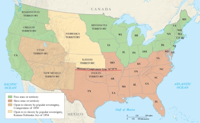 <strong>  Which of the following statements best reflects the Southern view of the political implications of the balance between free and slaves states shown in the map?</strong> A) It is desirable for the peace and harmony of the Union that all existing controversies between the states, arising out of the institution of slavery, be settled amicably. . . . B) . . . the manufacturing progress of the North is such, that in a few years she may absorb the whole of the southern staple. . . . C) It is an inevitable law of political economy, that slavery must cease where trade is free and the population of freemen becomes more dense. D) A single section, governed by the will of a numerical majority, now controls the government and its entire powers. <div style=padding-top: 35px> 