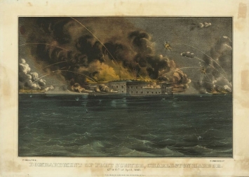 <strong> How did Abraham Lincoln respond to the bombardment of Fort Sumter shown in the image?</strong> A) He issued a call to arms. B) He emancipated the slaves. C) He accepted Southern secession. D) He ended the Civil War.