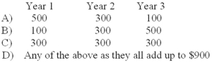 <strong>At an interest rate of 10%,which of the following sequences of cash flows should you prefer? </strong> A)option A B)option B C)option C D)option D