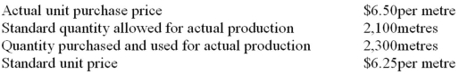 <strong>During March,Younger Company's direct material costs for product T were as follows:   Younger's material quantity variance for March was?</strong> A) $1,250 unfavourable. B) $1,250 favourable. C) $1,300 unfavourable. D) $1,300 favourable. <div style=padding-top: 35px> 