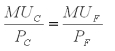 You have $64 to spend on fish (F) and chips (C). Suppose the price per unit of fish (Pf) is $8 and the price of chips (Pc) is $2. Your utility function for fish and chips is given asC. How many units of C and F should you buy to exhaust all income and maximize utility? First note that to maximize utility, you have to be at equilibrium. This means, the following condition has to be satisfied: It is better to write this as: Now substitute the corresponding entities in the above expression: Cancelling the 2s in the denominator and cross-multiplying we get C = 4 F Now the second aspect of this is your income which is $64, which has to be spent on F and C. So your budget constraint should satisfy this condition: 64 = C Pc + F Pf or 64 = C 2 + 8 F and now from the previous condition we have