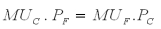 You have $64 to spend on fish (F) and chips (C). Suppose the price per unit of fish (Pf) is $8 and the price of chips (Pc) is $2. Your utility function for fish and chips is given asC. How many units of C and F should you buy to exhaust all income and maximize utility? First note that to maximize utility, you have to be at equilibrium. This means, the following condition has to be satisfied: It is better to write this as: Now substitute the corresponding entities in the above expression: Cancelling the 2s in the denominator and cross-multiplying we get C = 4 F Now the second aspect of this is your income which is $64, which has to be spent on F and C. So your budget constraint should satisfy this condition: 64 = C Pc + F Pf or 64 = C 2 + 8 F and now from the previous condition we have