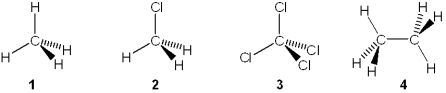 <strong>Which of the following molecules has a molecular dipole moment? </strong> A)1 B)2 C)3 D)4