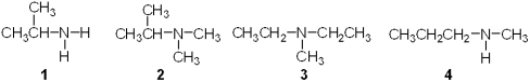 <strong>Which of the following is a secondary (2<sup> \circ </sup>) amine? </strong> A)1 B)2 C)3 D)4