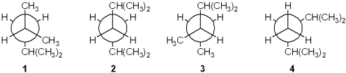 <strong>Which of the following Newman projections represents 2,4-dimethylpentane? </strong> A)1 B)2 C)3 D)4