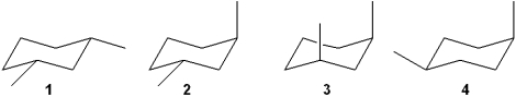 <strong>Which of the following structures represents trans-1,3-dimethylcyclohexane? </strong> A)1 B)2 C)3 D)4