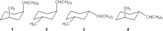 <strong>Which of the following is the most stable conformation of cis-1-isopropyl-3-methylcyclohexane? </strong> A)1 B)2 C)3 D)4