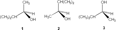 <strong>Which of the following structures represent the same stereoisomer? </strong> A)only 1 and 2 B)only 1 and 3 C)only 2 and 3 D)1, 2 and 3