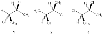 <strong>Which of the following structures represent the same stereoisomer? </strong> A)only 1 and 2 B)only 1 and 3 C)only 2 and 3 D)1, 2 and 3