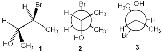 <strong>Which of the following structures represent the same stereoisomer? </strong> A)only 1 and 2 B)only 1 and 3 C)only 2 and 3 D)1, 2 and 3