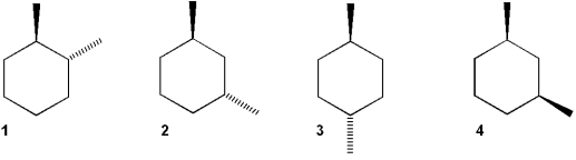 <strong>Which of the following structures has a center of symmetry? </strong> A)1 B)2 C)3 D)4