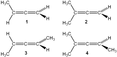<strong>Which of the following structures is chiral? </strong> A)1 B)2 C)3 D)4