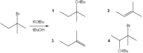 <strong>What is the major organic product obtained from the following reaction? </strong> A)1 B)2 C)3 D)4