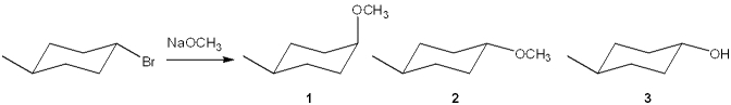 <strong>What is(are) the major organic product(s) obtained from the following substitution reaction? </strong> A)only 1 B)only 2 C)only 3 D)a mixture of 1 and 2