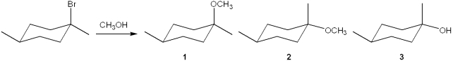 <strong>What is(are) the major organic product(s) obtained from the following substitution reaction? </strong> A)only 1 B)only 2 C)only 3 D)a mixture of 1 and 2