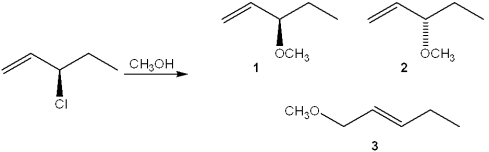 <strong>What is(are) the major organic product(s) obtained from the following substitution reaction? </strong> A)only 1 B)only 2 C)only 1 and 2 D)1, 2 and 3
