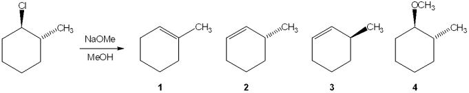<strong>What is the major elimination product obtained from the following reaction? </strong> A)1 B)2 C)3 D)4