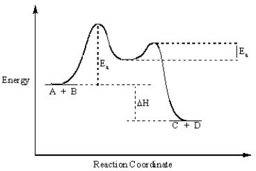 The rate law for the following reaction would be of the form Rate = k[A][B].  <div style=padding-top: 35px> 