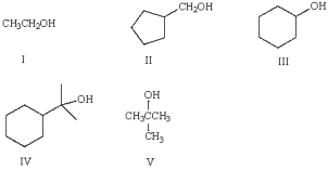Consider following structures. Only structure III represents a secondary alcohol.