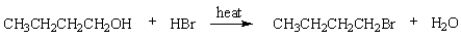 The rate-determining step in the following reaction is displacement of water from the protonated alcohol by the bromide ion.