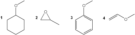 <strong>Which of the following are ethers? </strong> A)only 1 and 2 B)only 1 and 4 C)only 1, 2 and 3 D)1, 2, 3 and 4