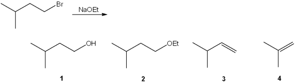 <strong>What is the major organic product obtained from the following reaction? </strong> A)1 B)2 C)3 D)4