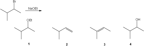 <strong>What is the major organic product obtained from the following reaction? </strong> A)1 B)2 C)3 D)4