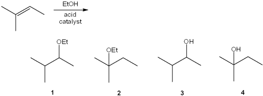 <strong>What is the major organic product obtained from the following reaction? </strong> A)1 B)2 C)3 D)4