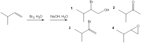 <strong>What is the major organic product obtained from the following sequence of reactions? </strong> A)1 B)2 C)3 D)4