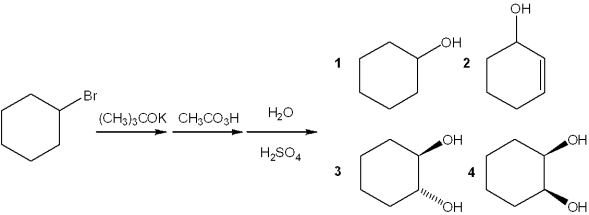 <strong>What is the major organic product obtained from the following sequence of reactions? </strong> A)1 B)2 C)3 D)4