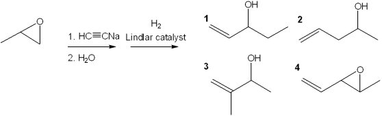 <strong>What is the major organic product obtained from the following sequence of reactions? </strong> A)1 B)2 C)3 D)4