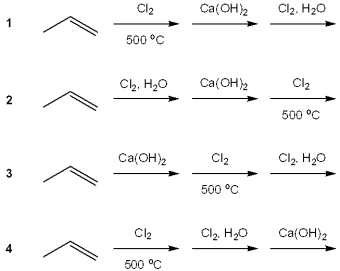 <strong>Which of the following synthetic routes is used in industry to provide epichlorohydrin? </strong> A)1 B)2 C)3 D)4