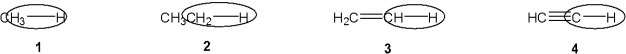 <strong>Which of the following bonds (circled) vibrates at the highest frequency? </strong> A)1 B)2 C)3 D)4