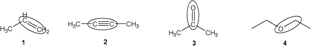 <strong>Which of the following bonds (circled) gives the weakest absorbance in the infrared spectrum? </strong> A)1 B)2 C)3 D)4