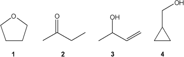 <strong>Which of the following compounds gives an infrared spectrum with peaks in the ranges of 3200-3650 (strong, broad) and 1600-1640 cm<sup>-</sup><sup>1</sup> (medium); but does not have peaks at 1630-1820 (strong)? </strong> A)1 B)2 C)3 D)4