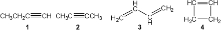 <strong>Which of the following compounds gives an infrared spectrum with no significant peaks at ~3300 cm<sup>-</sup><sup>1</sup>or 1600-1680 cm<sup>-</sup><sup>1</sup>? </strong> A)1 B)2 C)3 D)4