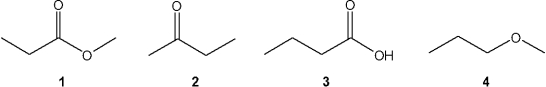 <strong>Which of the following compounds gives an infrared spectrum with peaks at 3000-3500 cm<sup>-</sup><sup>1</sup> and ~1750 cm<sup>-</sup><sup>1</sup>? </strong> A)1 B)2 C)3 D)4