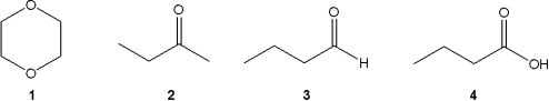 <strong>Which of the following compounds does not give an infrared spectrum with peak at ~1750 cm<sup>-</sup><sup>1</sup>? </strong> A)1 B)2 C)3 D)4