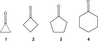<strong>Which of the following compounds gives a carbonyl bond absorption at the highest frequency? </strong> A)1 B)2 C)3 D)4