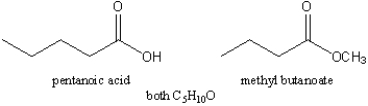 How could you distinguish between methyl butanoate and pentanoic acid by infrared spectroscopy?