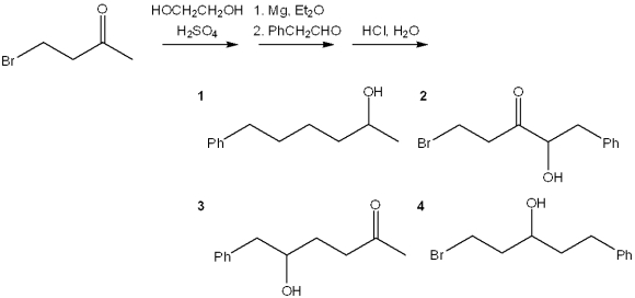 <strong>What is the major organic product obtained from the following sequence of reactions? </strong> A)1 B)2 C)3 D)4