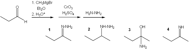 <strong>What is the major organic product obtained from the following sequence of reactions? </strong> A)1 B)2 C)3 D)4