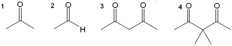 <strong>Which of the following has the highest K<sub>eq</sub> for enolization? </strong> A)1 B)2 C)3 D)4