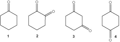 <strong>Which of the following has the highest K<sub>eq</sub> for enolization? </strong> A)1 B)2 C)3 D)4