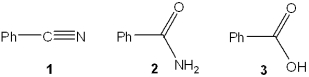 <strong>What is the correct assignment of the names of the following substituted benzenes? </strong> A)1 = benzonitrile; 2 = benzyl amine; 3 = benzyl alcohol B)1 = benzyl amine; 2 = benzonitrile; 3 = benzamide C)1 = benzamide; 2 = benzonitrile; 3 = benzoic acid D)1 = benzonitrile; 2 = benzamide; 3 = benzoic acid