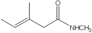 <strong>What is the IUPAC name of the following compound? </strong> A)(E)-N-methyl 3-methyl-3-pentenamide B)(Z)-N-methyl 3-methyl-3-pentenamide C)(E)-1-methylamino-3-methyl-3-pentenal D)(Z)-1-methylamino-3-methyl-3-pentenal